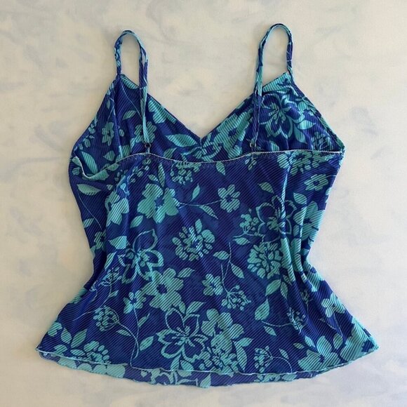 Blue Floral Hawaiian Spaghetti Strap Tank Top - Picture 2 of 5